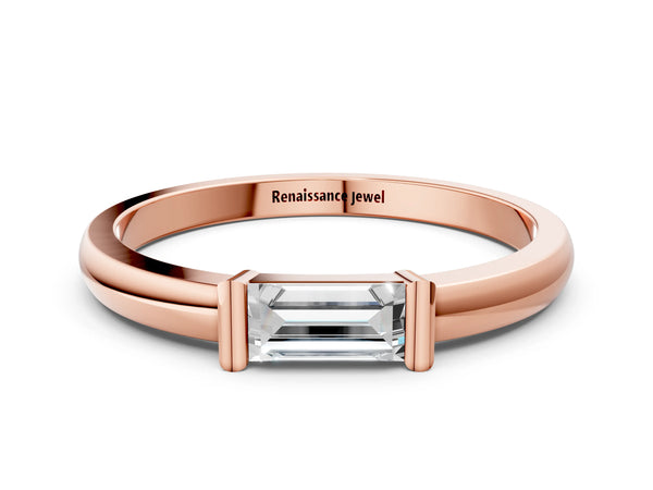 Rose gold Baguette Solitaire Bar-Set Minimalist Band