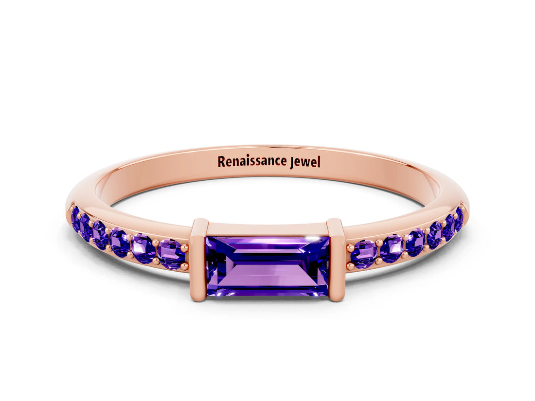 Rose gold Baguette Tanzanite Pavé Band with Bar Setting_6