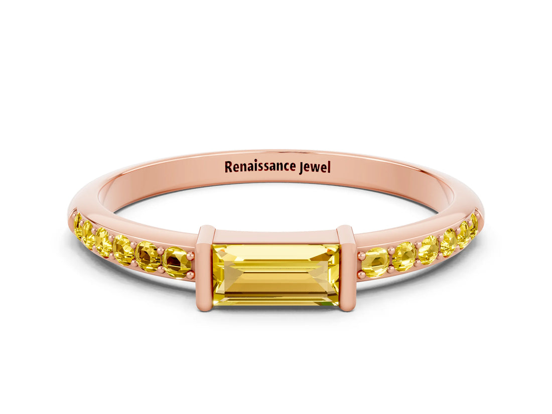 Rose gold Baguette Yellow Sapphire Pavé Band with Bar Setting_18