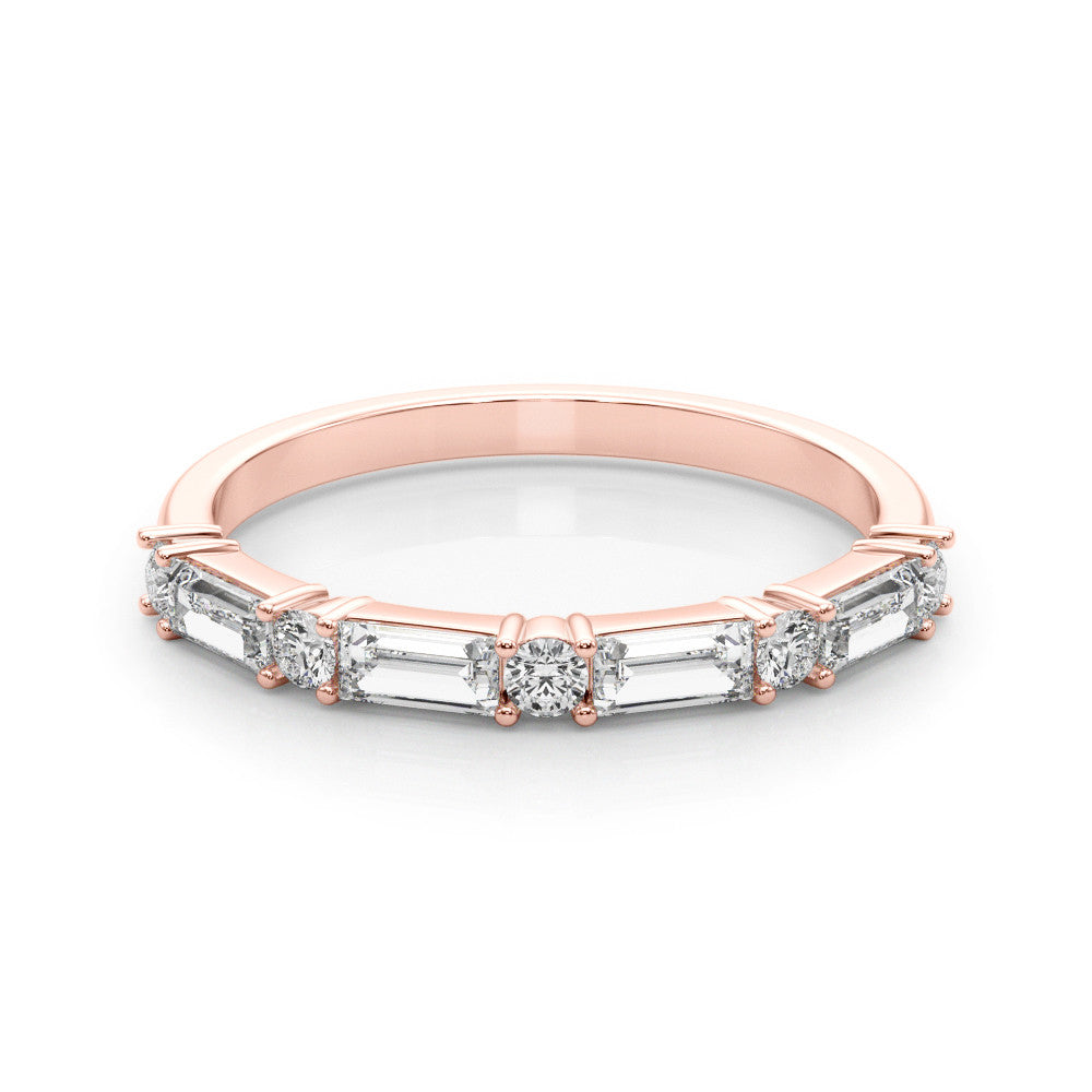 Rose gold Baguette and Round Diamond Bar Setting Half Eternity Band with Prong Setting 1