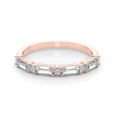 Rose gold Baguette and Round Diamond Bar Setting Half Eternity Band with Prong Setting 1