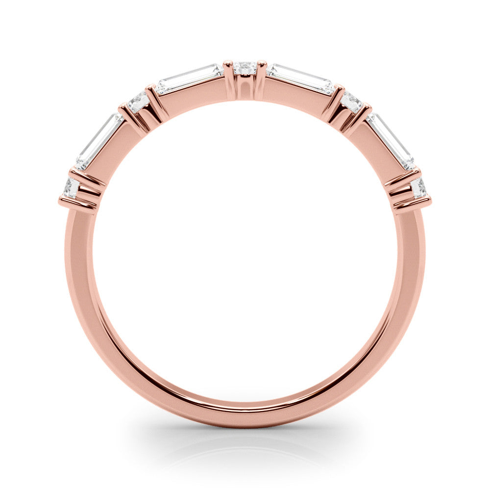 Rose gold Baguette and Round Diamond Bar Setting Half Eternity Band with Prong Setting 2