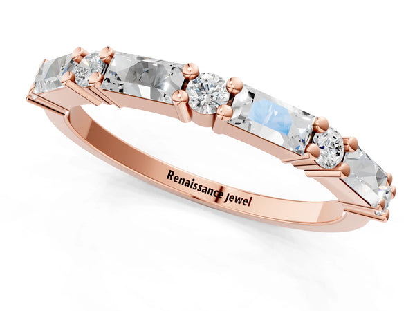 Rose gold Baguette and Round Diamond Bar Setting Half Eternity Band with Prong Setting