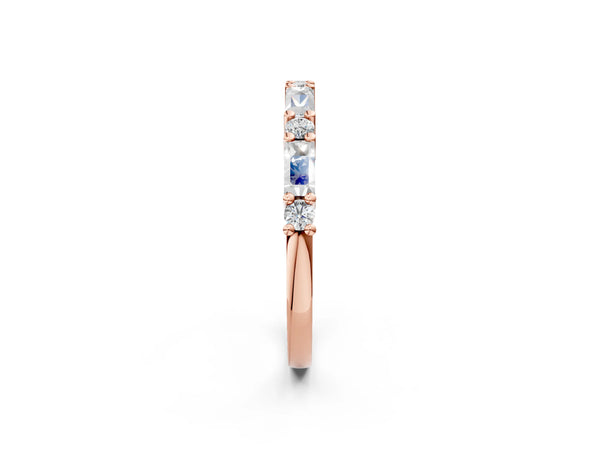 Rose gold Baguette and Round Diamond Bar Setting Half Eternity Band with Prong Setting