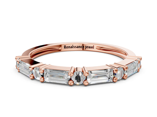 Rose gold Baguette and Round Diamond Bar Setting Half Eternity Band with Prong Setting