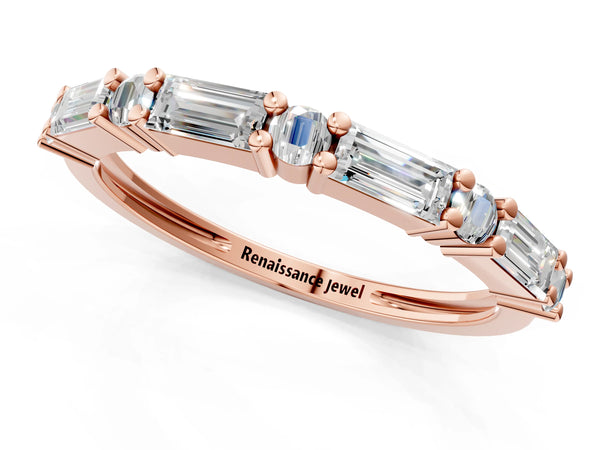 Rose gold Baguette and Round Diamond Bar Setting Half Eternity Band with Prong Setting