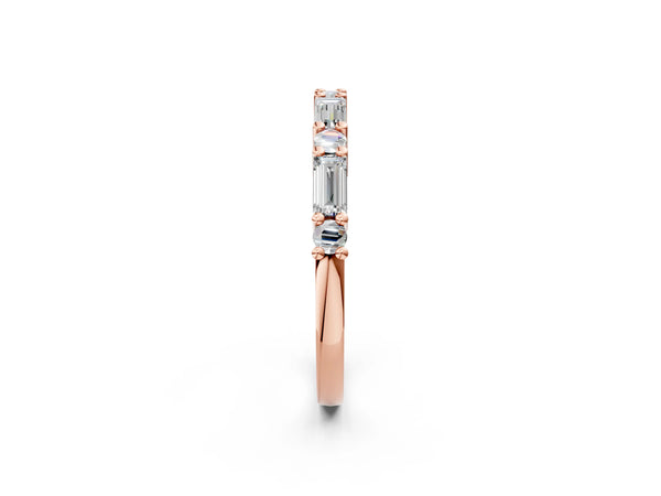 Rose gold Baguette and Round Diamond Bar Setting Half Eternity Band with Prong Setting