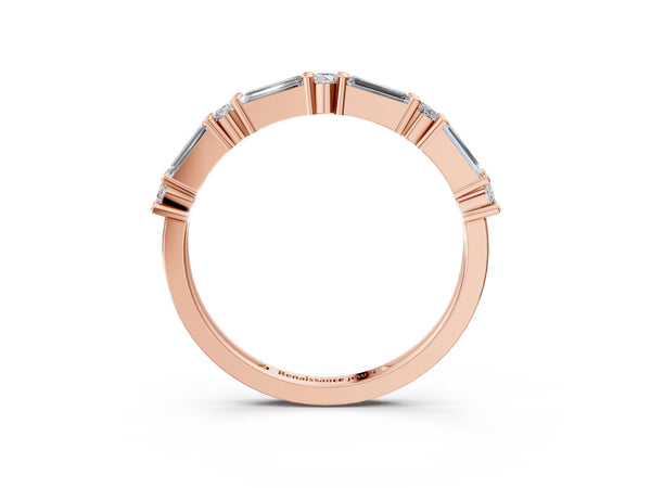 Rose gold Baguette and Round Diamond Bar Setting Half Eternity Band with Prong Setting
