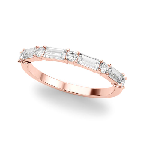 Rose gold Baguette and Round Diamond Bar Setting Half Eternity Band with Prong Setting
