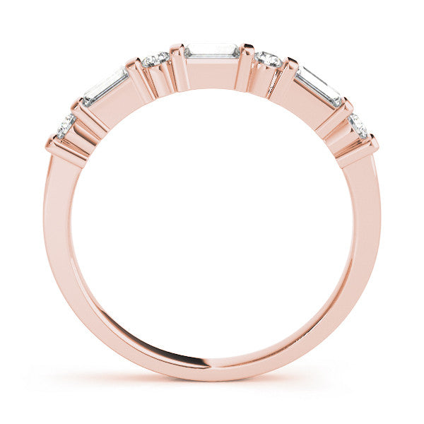 Rose gold Baguette and Round Diamond Channel Set Half Eternity Band with Bar Prong Setting