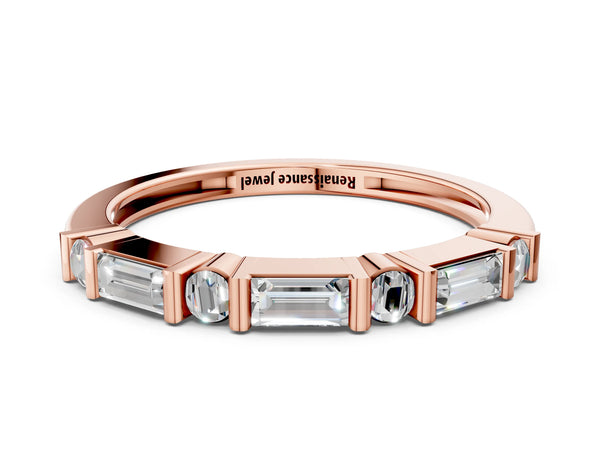 Rose gold Baguette and Round Diamond Channel Set Half Eternity Band with Bar Prong Setting