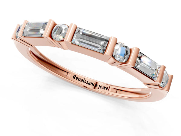 Rose gold Baguette and Round Diamond Channel Set Half Eternity Band with Bar Prong Setting