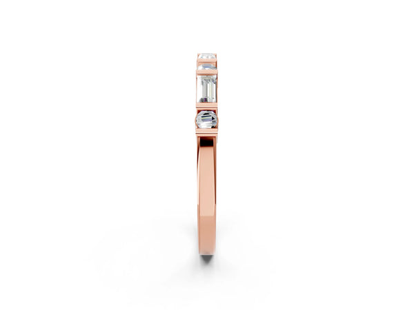 Rose gold Baguette and Round Diamond Channel Set Half Eternity Band with Bar Prong Setting