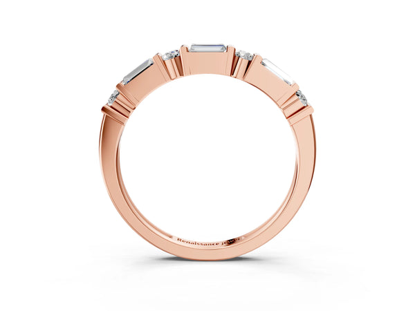 Rose gold Baguette and Round Diamond Channel Set Half Eternity Band with Bar Prong Setting
