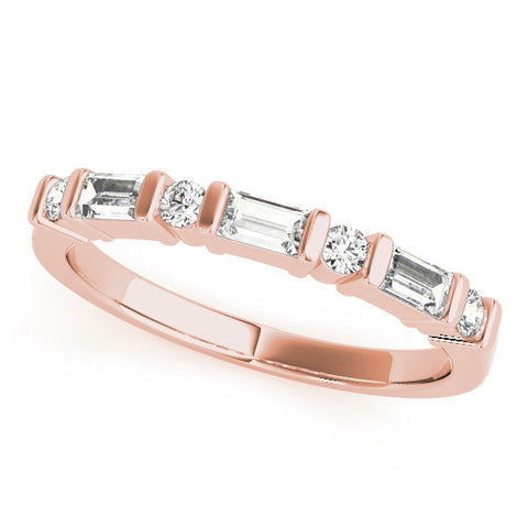 Rose gold Baguette and Round Diamond Channel Set Half Eternity Band with Bar Prong Setting