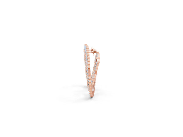Rose gold Baguette and Round Diamond Fanned Hoop Earrings