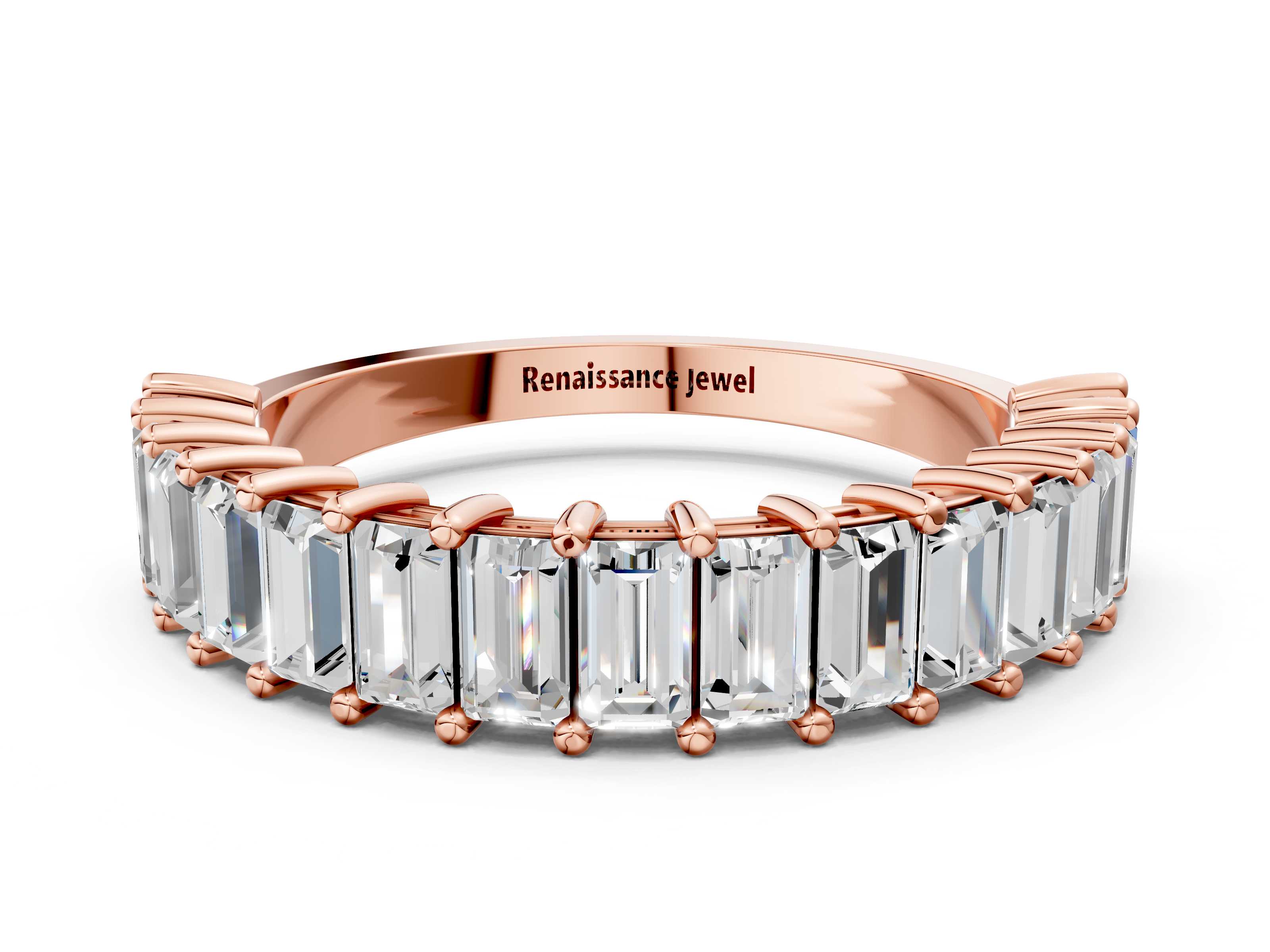 Rose gold Baguette cut diamond Half Eternity Band with Shared Prong Setting_21