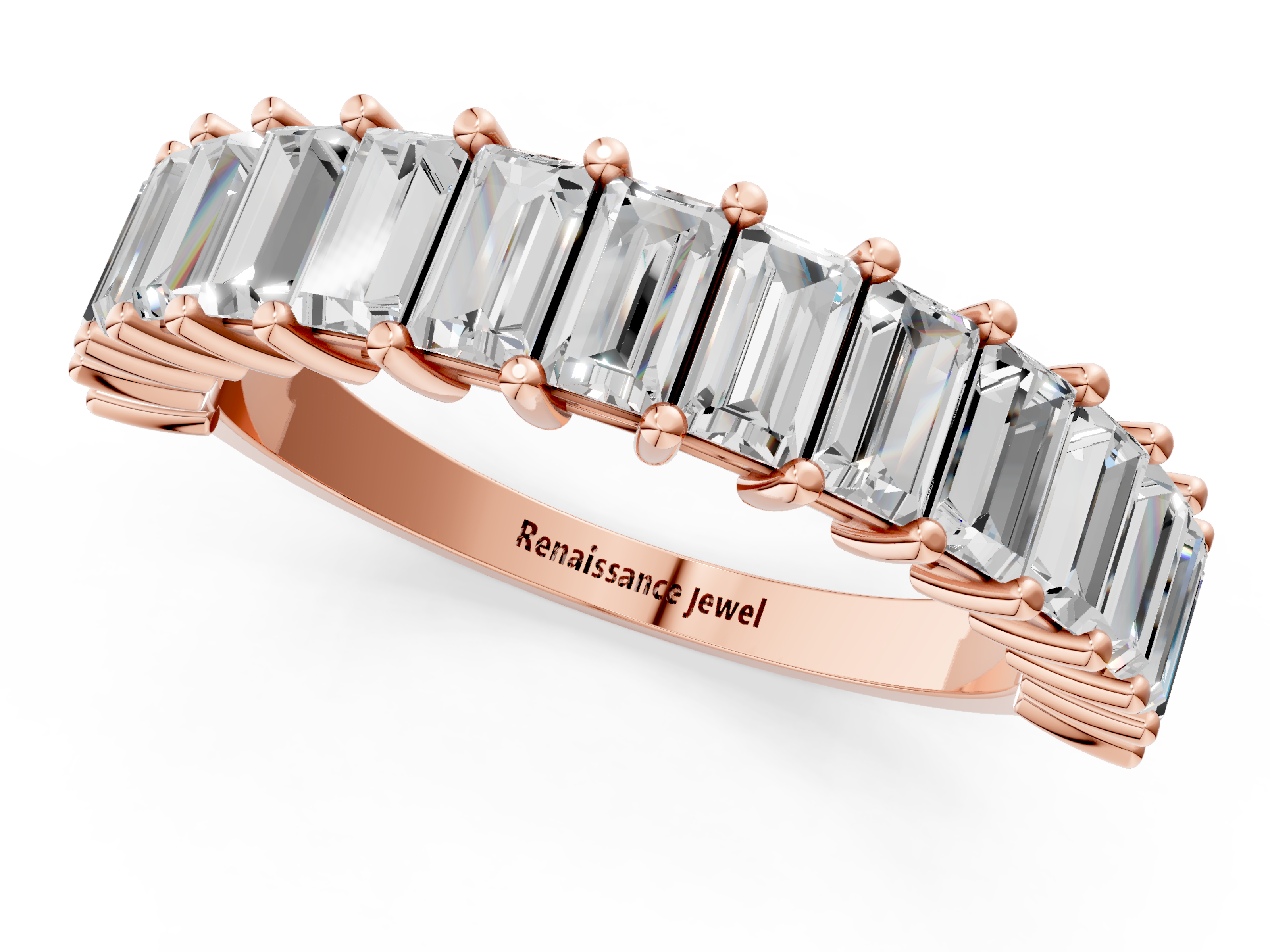Rose gold Baguette cut diamond Half Eternity Band with Shared Prong Setting_22