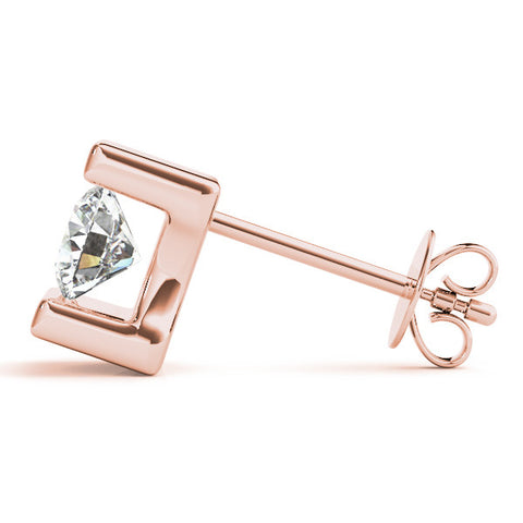 Rose gold Bar Set Round Diamond Stud Earrings in White Gold 3