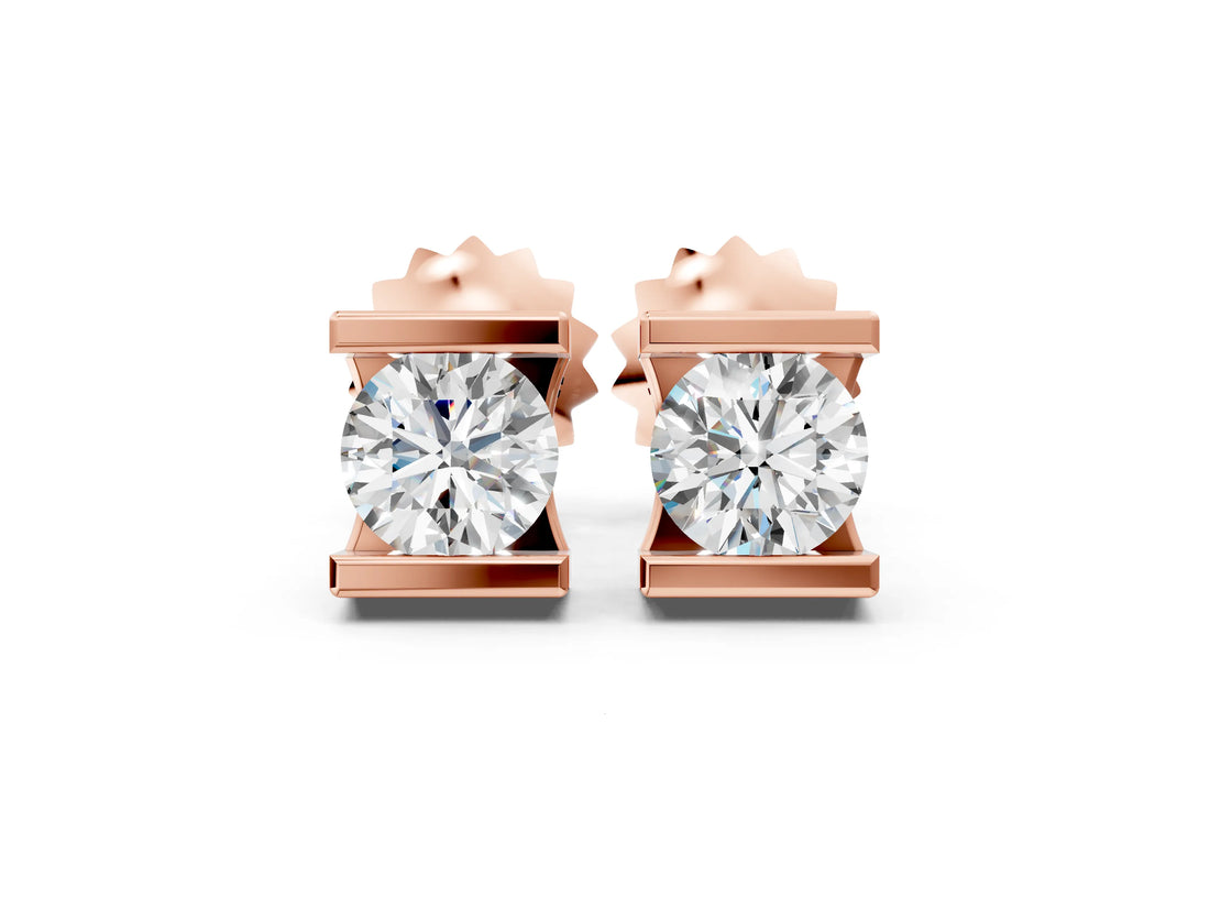 Rose gold Bar Set Round Diamond Stud Earrings in White Gold_10