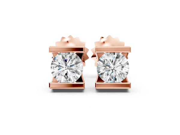 Rose gold Bar Set Round Diamond Stud Earrings in White Gold