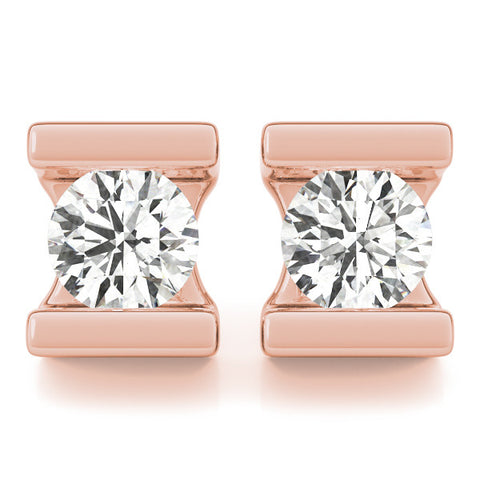 Rose gold Bar Set Round Diamond Stud Earrings in White Gold