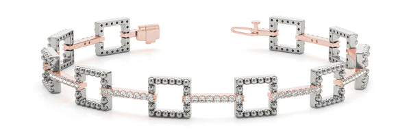 Rose gold Beaded Square Link Bracelet with Round Cut Diamonds and Channel Setting