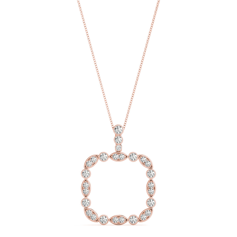Rose gold Bezel Marquise and Round Diamond Pendant