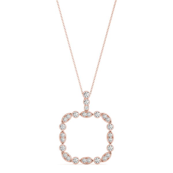 Rose gold Bezel Marquise and Round Diamond Pendant