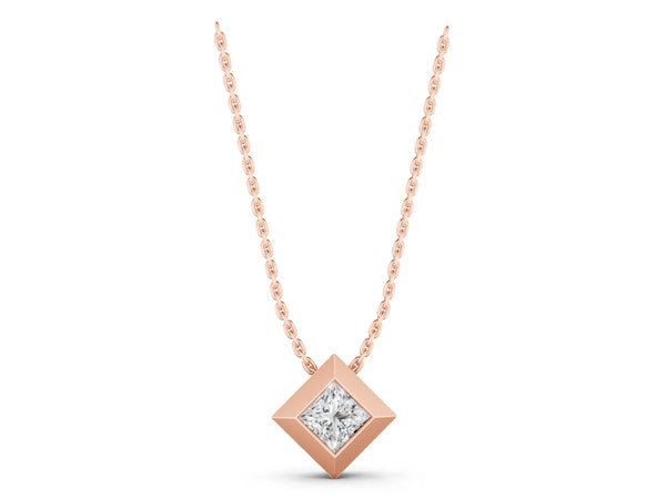 Rose gold Bezel Princess Cut Diamond Pendant
