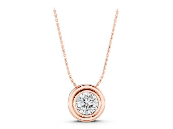 Rose gold Bezel Round Diamond Pendant