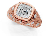 Rose gold Bezel Set Asscher Cut Diamond Milgrain Band Ring_10