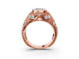 Rose gold Bezel Set Asscher Cut Diamond Milgrain Band Ring_12