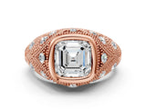 Rose gold Bezel Set Asscher Cut Diamond Milgrain Band Ring_9
