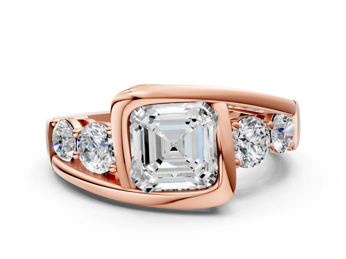 Rose gold Bezel Set Asscher Cut Diamond Split Shank Ring_7