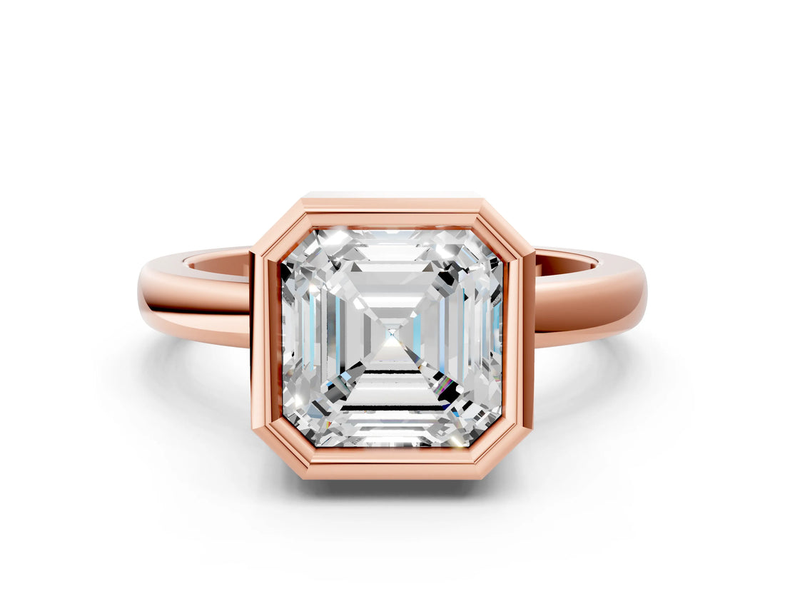 Rose gold Bezel Set Asscher Cut Solitaire Engagement Ring with Classic Band_3