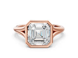 Rose gold Bezel Set Asscher Cut Solitaire Ring with Tapered Band