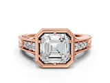 Rose gold Bezel Set Asscher Diamond Milgrain Pave Engagement Ring_23