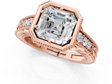 Rose gold Bezel Set Asscher Diamond Milgrain Pave Engagement Ring_24