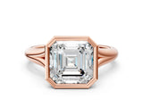 Rose gold Bezel Set Asscher Solitaire Diamond Ring with Smooth Band 1