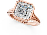 Rose gold Bezel Set Asscher Solitaire Diamond Ring with Smooth Band 2
