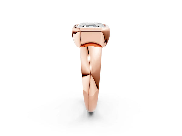 Rose gold Bezel Set Asscher Solitaire Ring with Wide Band