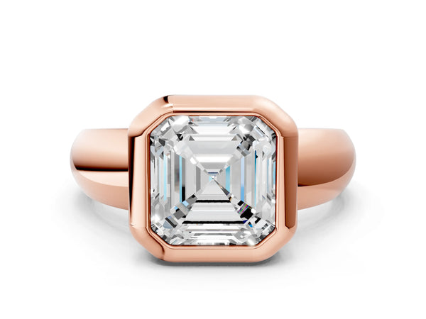Rose gold Bezel Set Asscher Solitaire Ring with Wide Band
