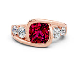 Rose gold Bezel Set Cushion Cut Diamond Split Shank Ring