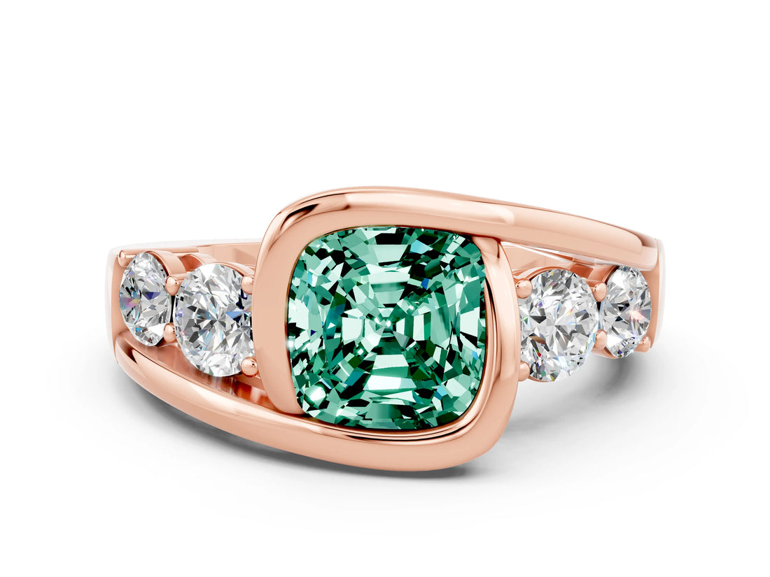 Rose gold Bezel Set Cushion Cut Diamond Split Shank Ring