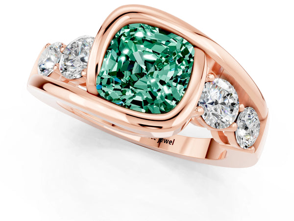 Rose gold Bezel Set Cushion Cut Green Sapphire Bypass Ring with Round  Accents