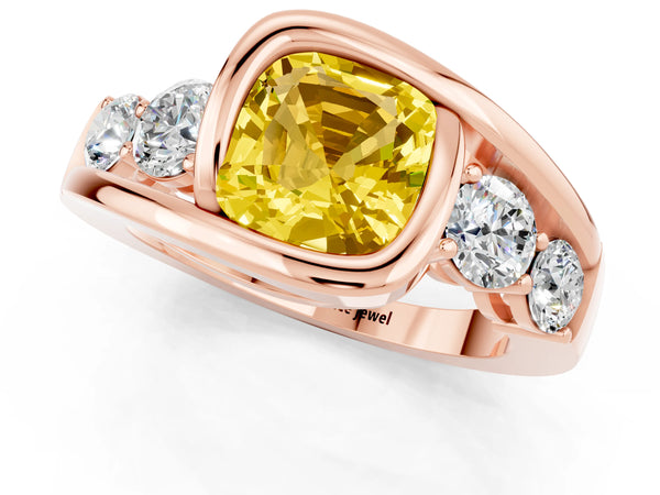 Rose gold Bezel Set Cushion Cut Yellow Sapphire Bypass Ring with Round  Accents