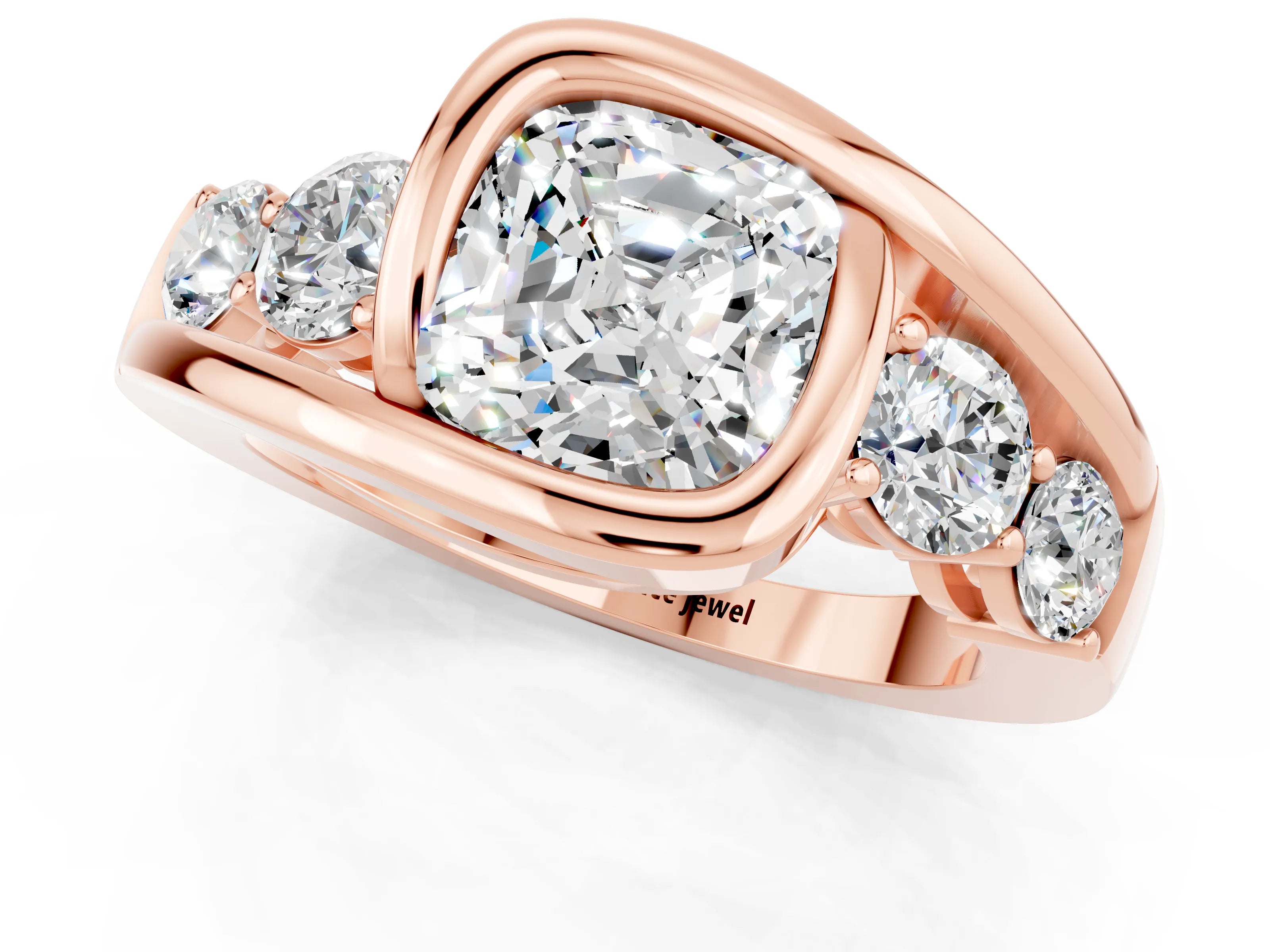 Rose gold Bezel Set Cushion Cut Diamond Split Shank Ring_1