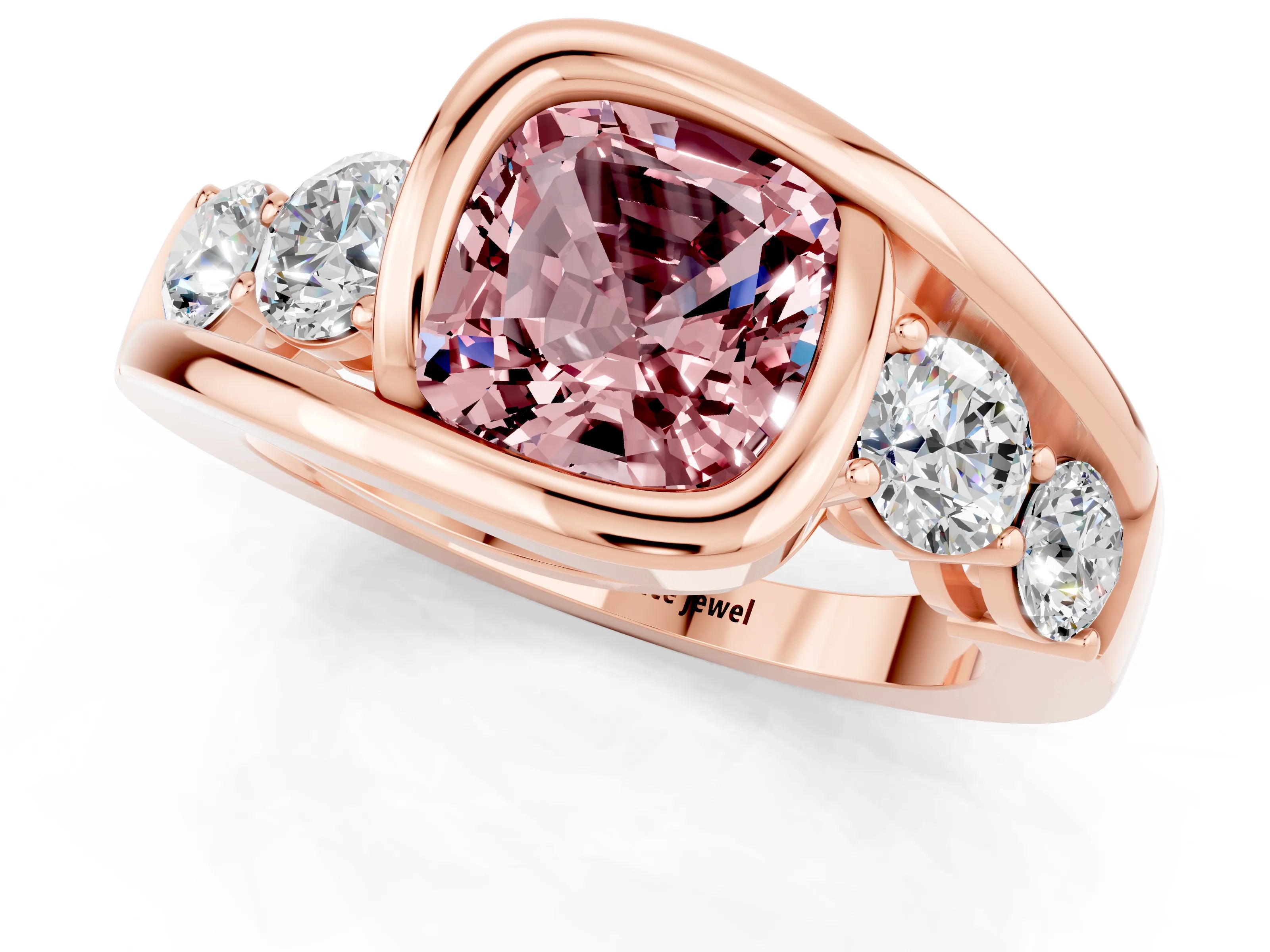 Rose gold Bezel Set Cushion Cut Diamond Split Shank Ring_1