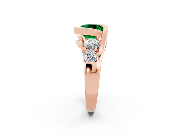 Rose gold Bezel Set Cushion Cut Emerald Bypass Ring with Round  Accents